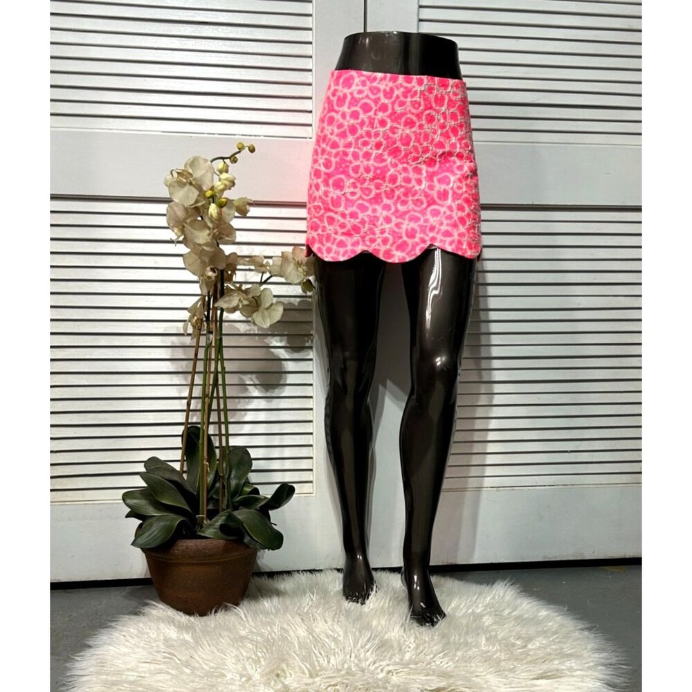 Lilly Pulitzer Women's Neon Pink Scallop Hem Lined Mini Skirt Size 2 3228